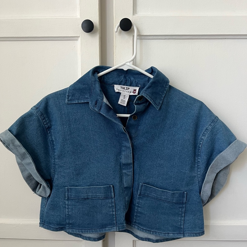 NWT Denim Cropped Boxy Top - S